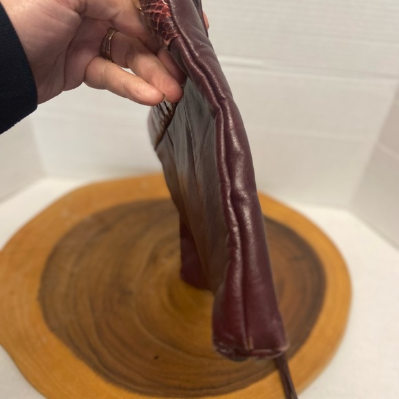 Vintage Unbranded Leather & Snakeskin Burgundy Clutch & Shoulder Bag - Picture 7 of 13